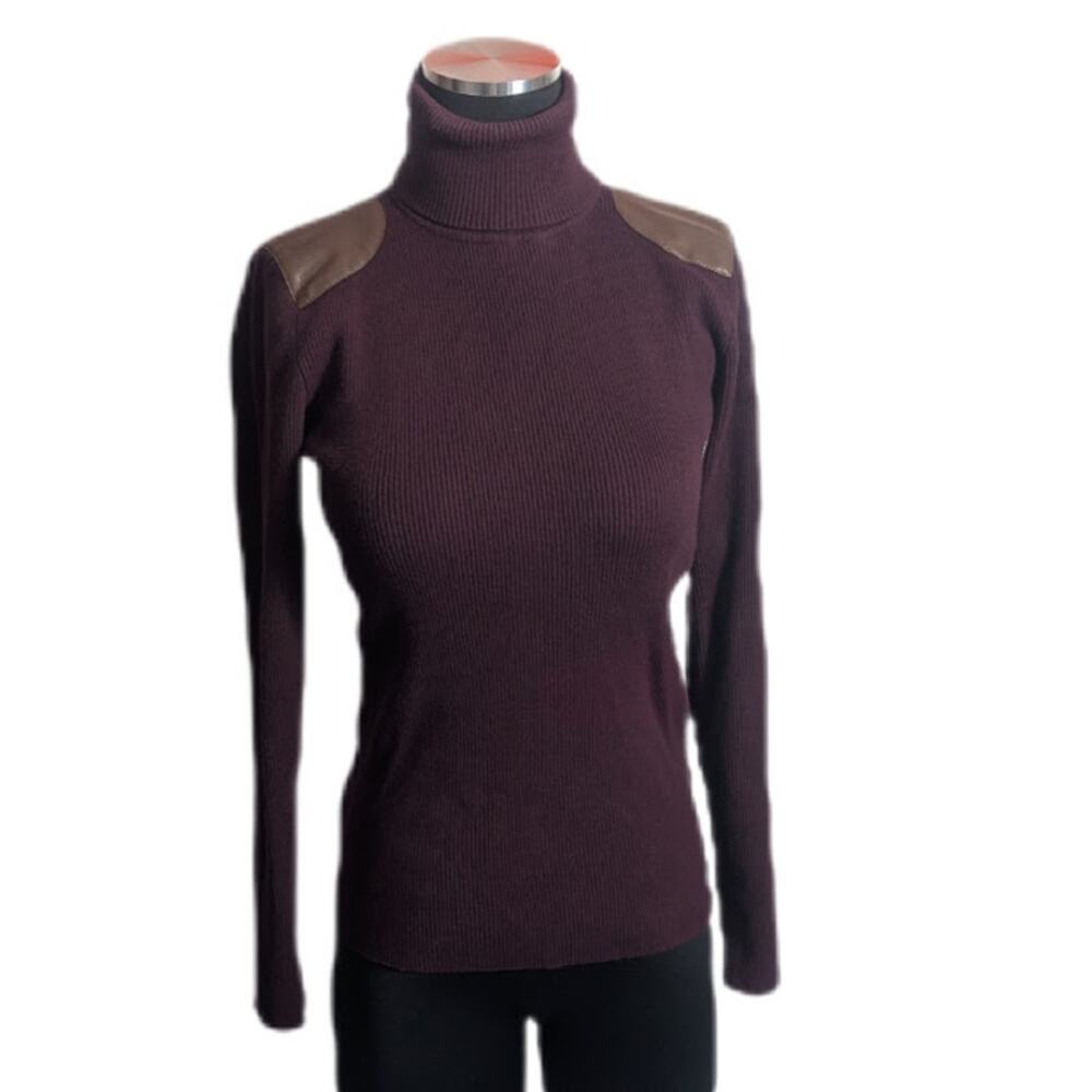 Lauren Ralph Lauren Black Label Burgundy Turtleneck Sweater Medium Shoulder - Picture 4 of 7